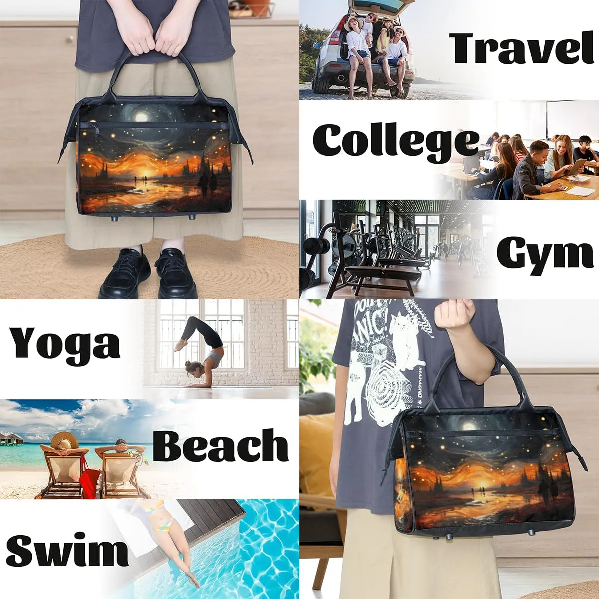 Abstract Nebula Galaxy Forest Weekender Overnight Bag for Women Waterproof Carry On Travel Duffle Bags with Pocket Lightweight Sports Gym Tote Bag Large Luggage Workout Personal Item Hospital Bags