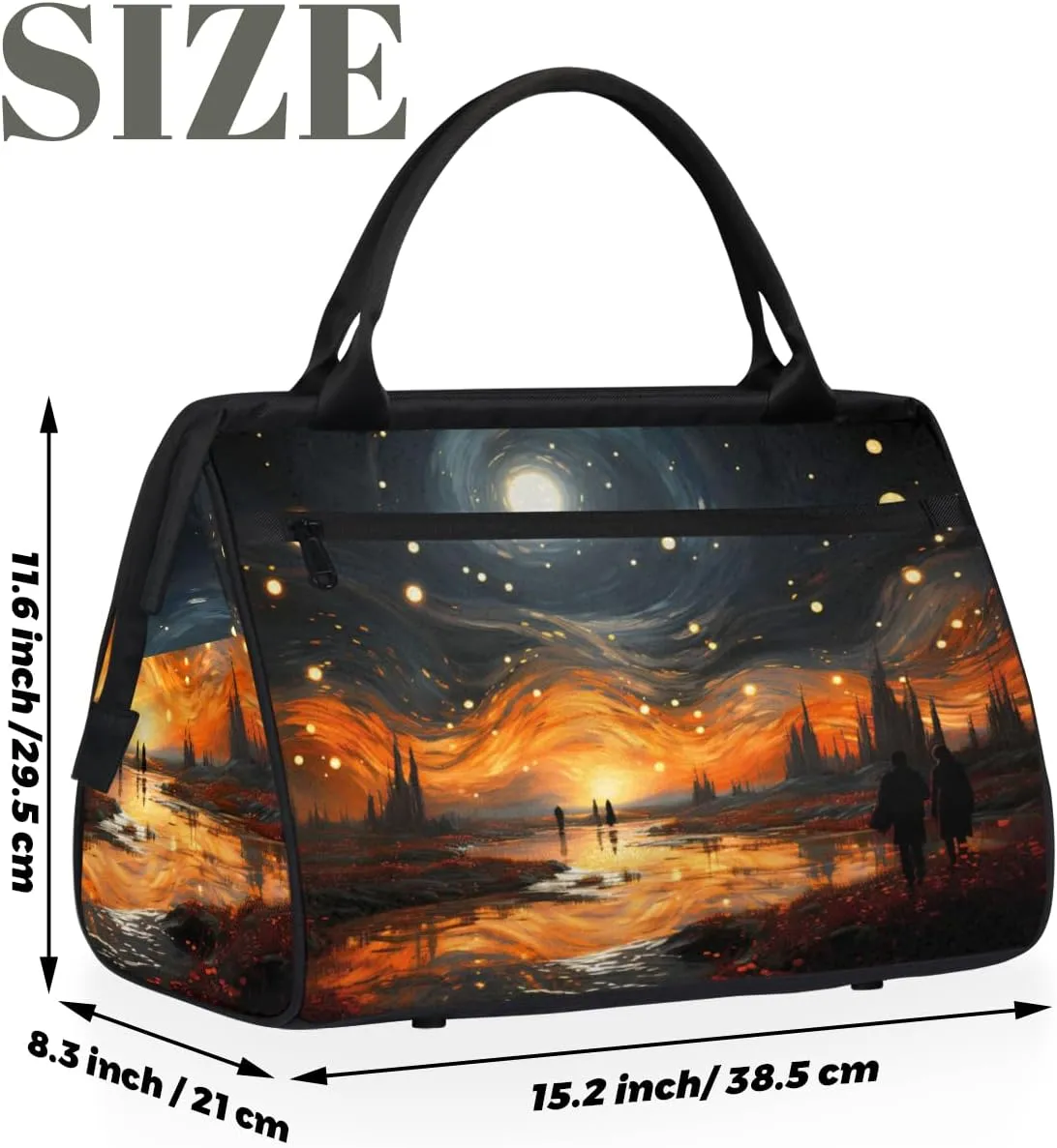 Abstract Nebula Galaxy Forest Weekender Overnight Bag for Women Waterproof Carry On Travel Duffle Bags with Pocket Lightweight Sports Gym Tote Bag Large Luggage Workout Personal Item Hospital Bags
