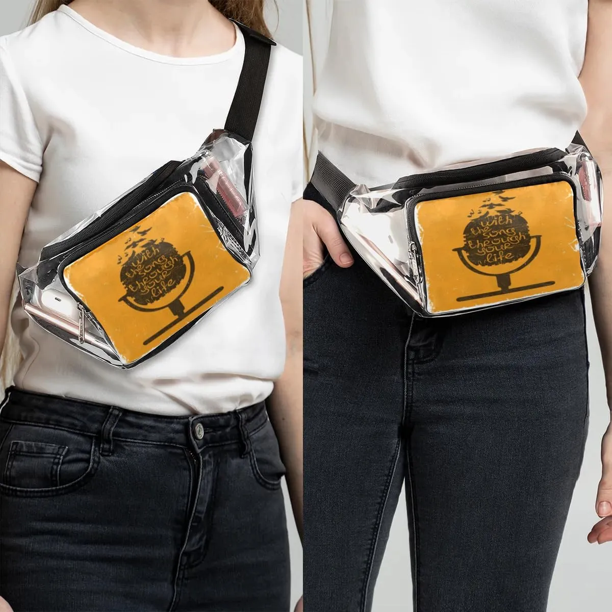 Abstraction Microphone Motto Clear Fanny Pack Stadium Approved Clear Crossbody Belt Bag for Women Men Transparent Waist Bag with Adjustable Strap for Concerts Sports Events Travel