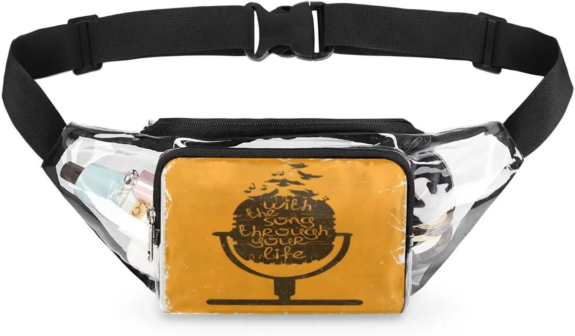 Abstraction Microphone Motto Clear Fanny Pack Stadium Approved Clear Crossbody Belt Bag for Women Men Transparent Waist Bag with Adjustable Strap for Concerts Sports Events Travel