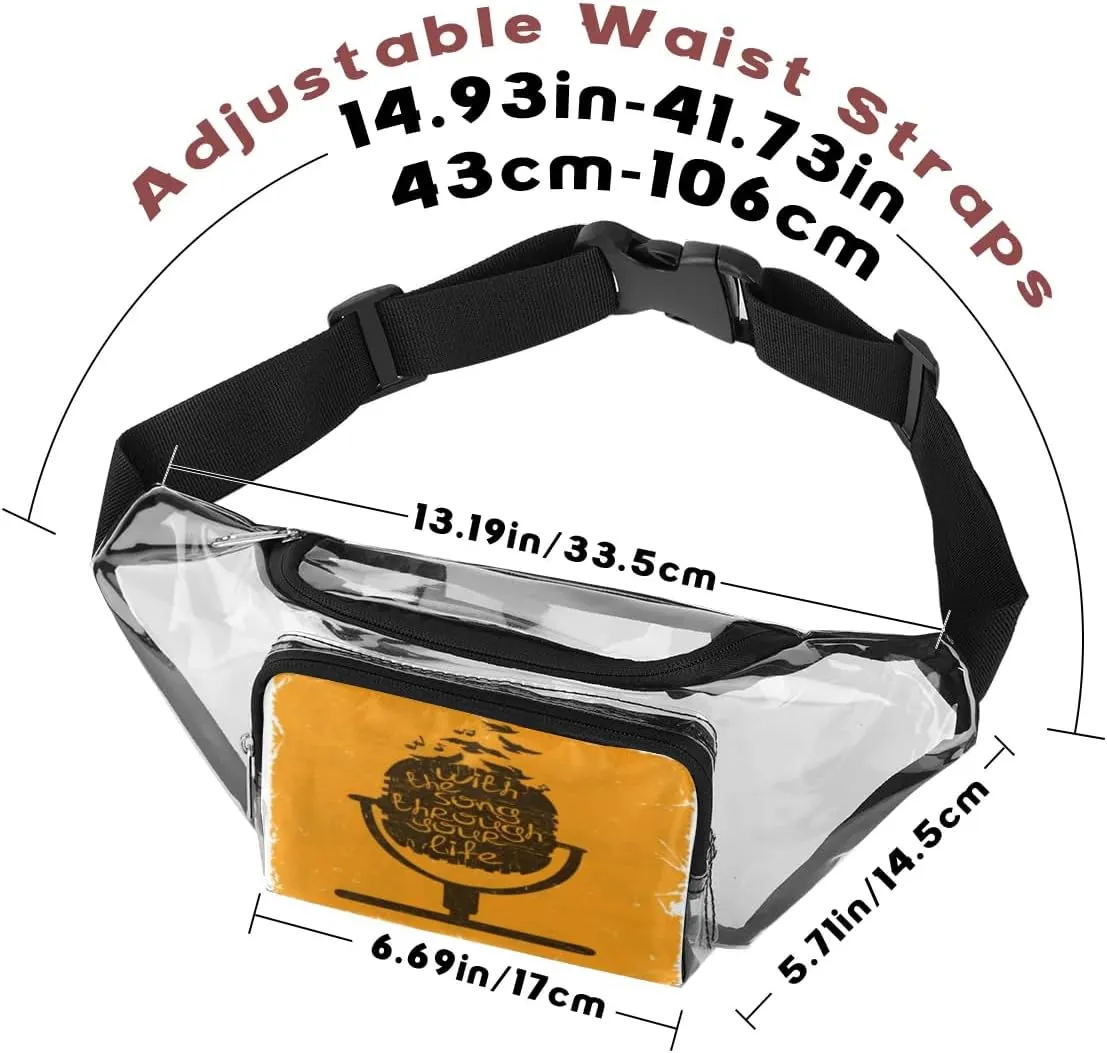 Abstraction Microphone Motto Clear Fanny Pack Stadium Approved Clear Crossbody Belt Bag for Women Men Transparent Waist Bag with Adjustable Strap for Concerts Sports Events Travel