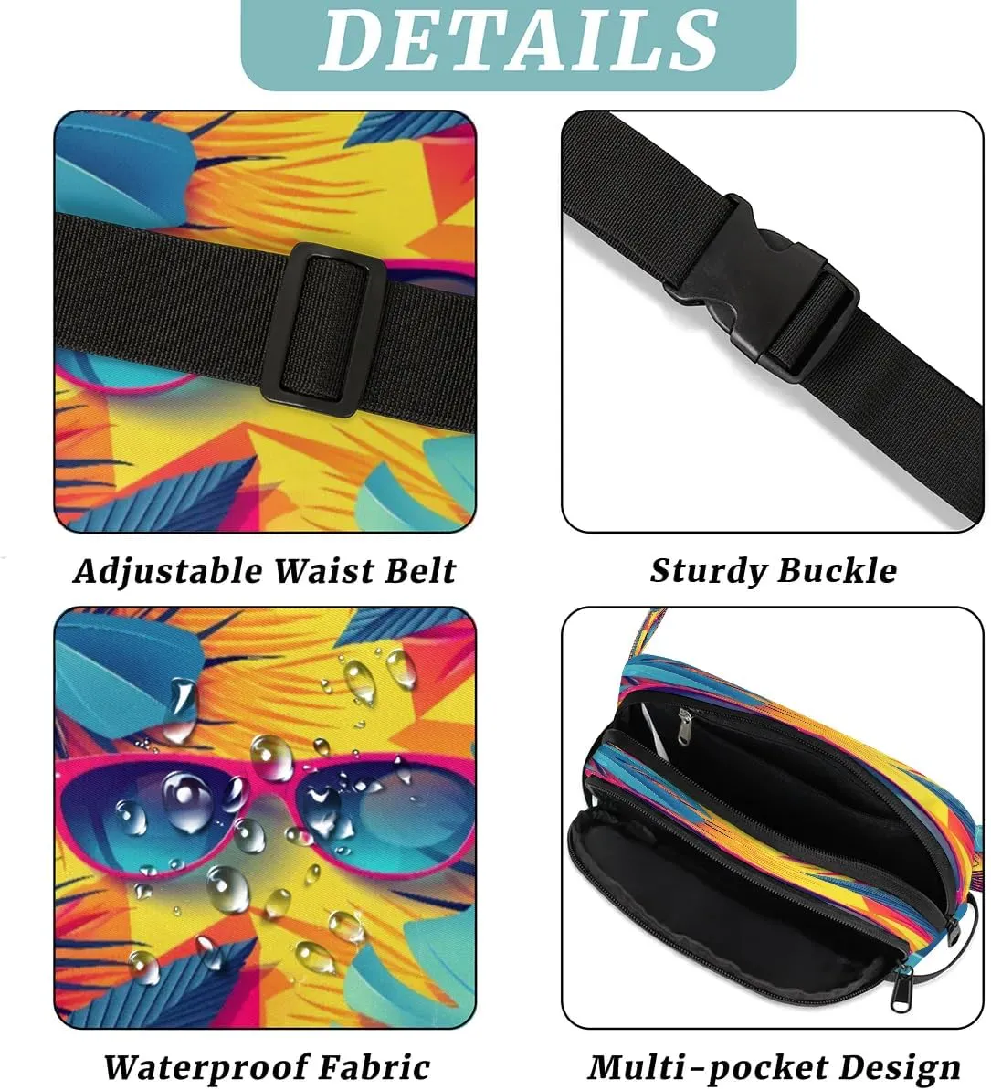 Abstraction Multicolor Summer Fanny Packs for Women Men Waterproof Waist Bag with Adjustable Strap Belt Bag for Travel Running Hiking