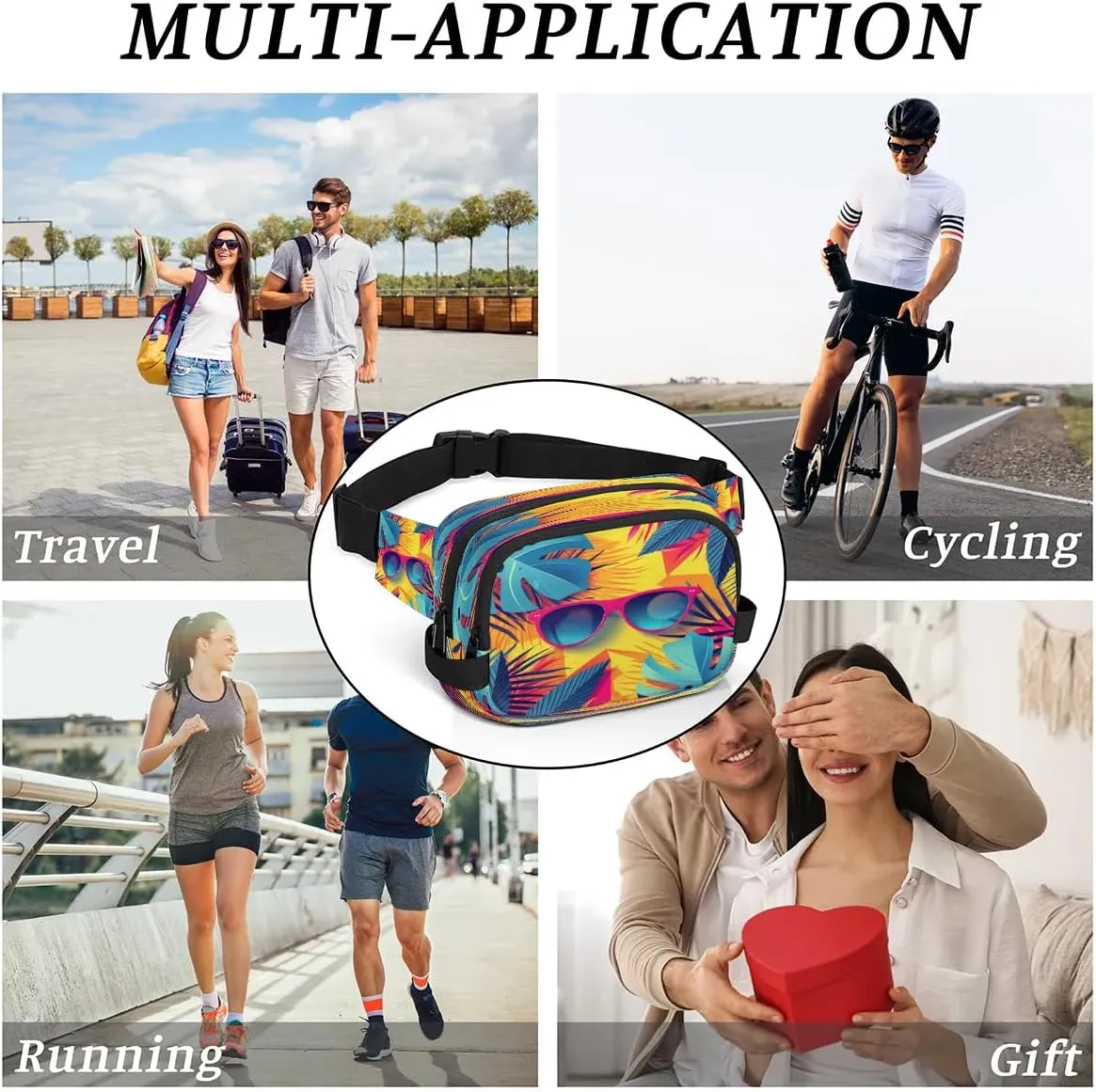 Abstraction Multicolor Summer Fanny Packs for Women Men Waterproof Waist Bag with Adjustable Strap Belt Bag for Travel Running Hiking