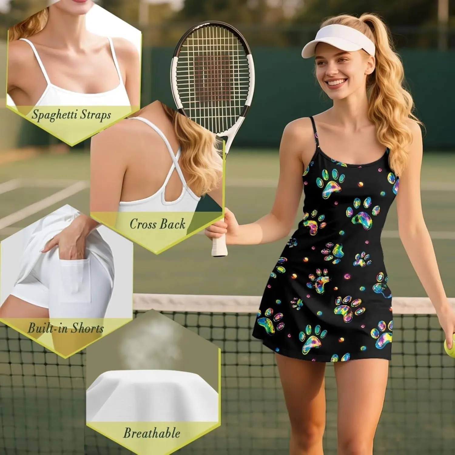 Active Dress with Shorts Underneath Tennis Dress Spaghetti Strap Casual Athletic Sports Outfits