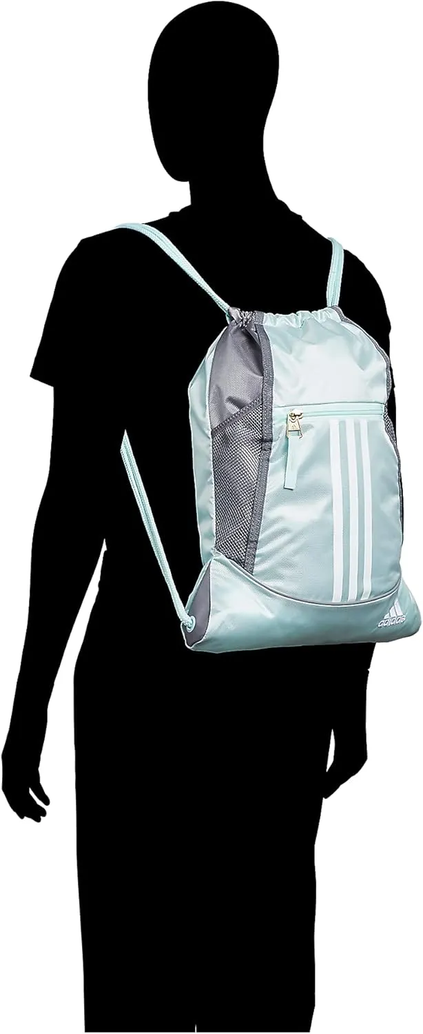 adidas Alliance Sackpack, Drawstring, Lightweight Small Gym Bag for Women, Soccer Backpack, Jersey Onix Grey/Black/White, One Size