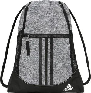adidas Alliance Sackpack, Drawstring, Lightweight Small Gym Bag for Women, Soccer Backpack, Jersey Onix Grey/Black/White, One Size