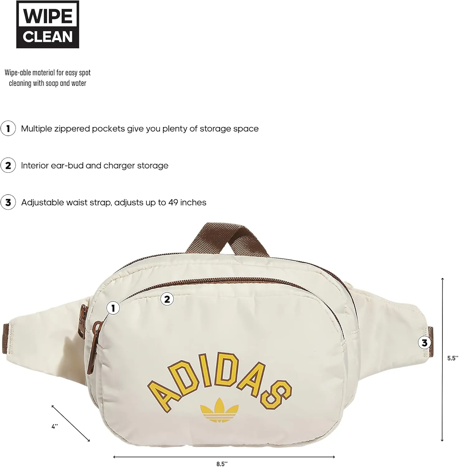 adidas Originals Sport Waist Pack/Travel and Festival Bag, Wonder White/Preloved Brown/Preloved Yellow, One Size