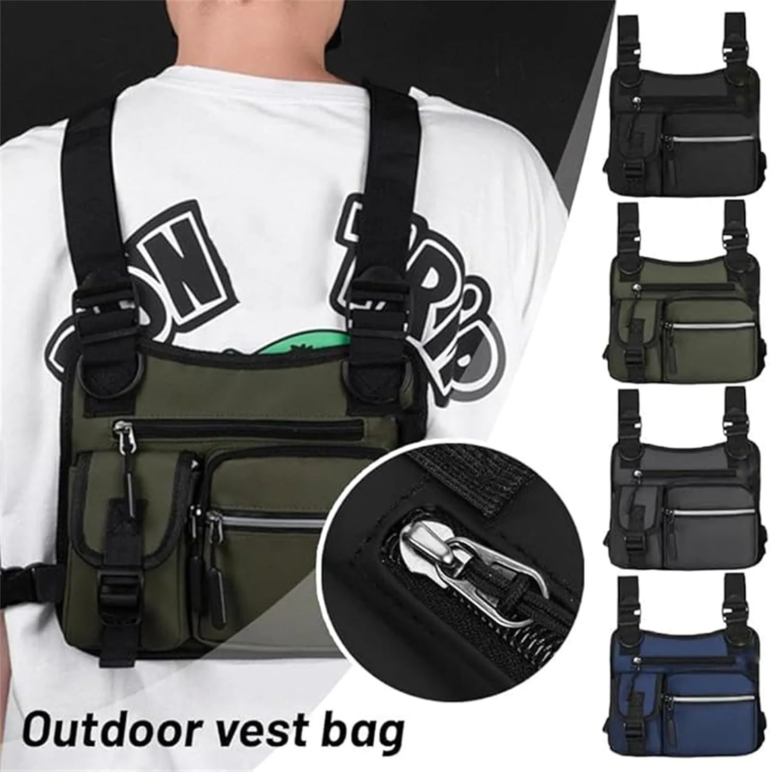 Adjustable Zipper Multi-Functional Tactical Chest Bag, Outdoor Chest Bag For Men, For Men, Outdoor, Travel, Climbing (blue)