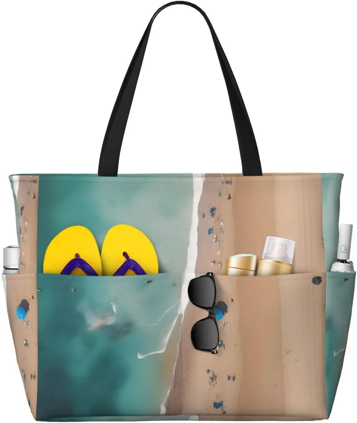 Aerial view of the beach Print 28L Beach Tote Bag, Water-resistant Travel Tote, Lightweight Gym & Camping Carryall