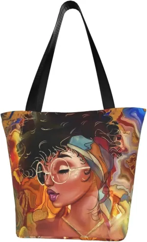 African American Woman Tote Bag Black Girl Shoulder Bag Afro Handbag Beach Bag for Adults Students Office Travel