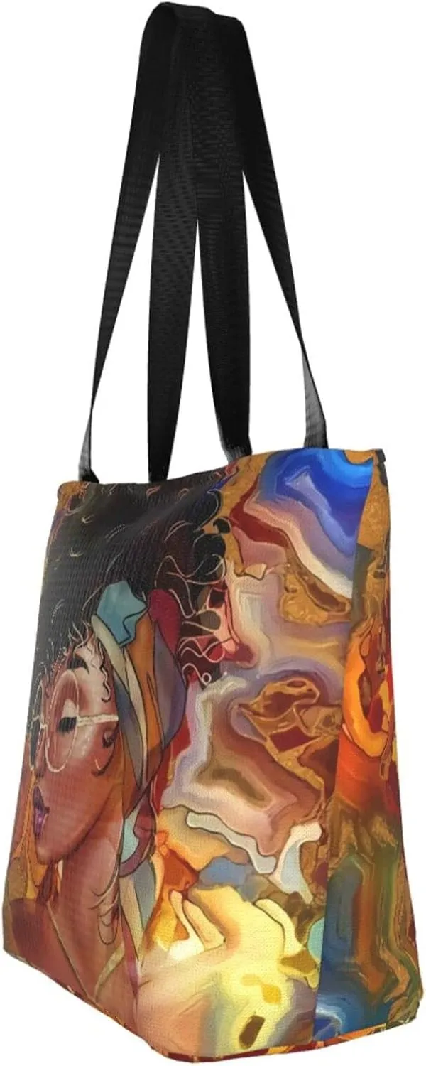 African American Woman Tote Bag Black Girl Shoulder Bag Afro Handbag Beach Bag for Adults Students Office Travel