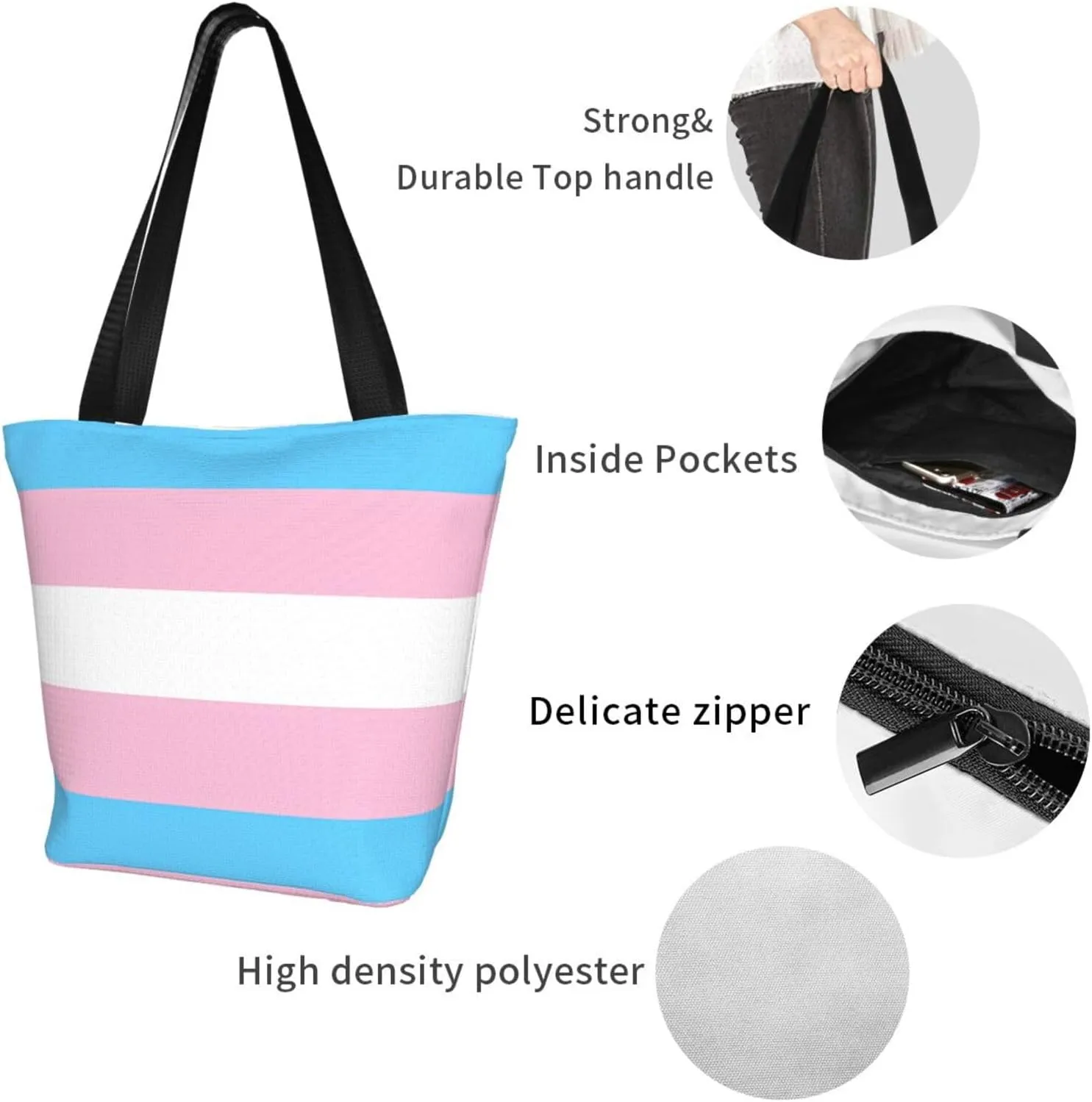 Agender flag Women's Tote Bag Lightweight Shopping Handbag Travel Shoulder Bag With Zipper