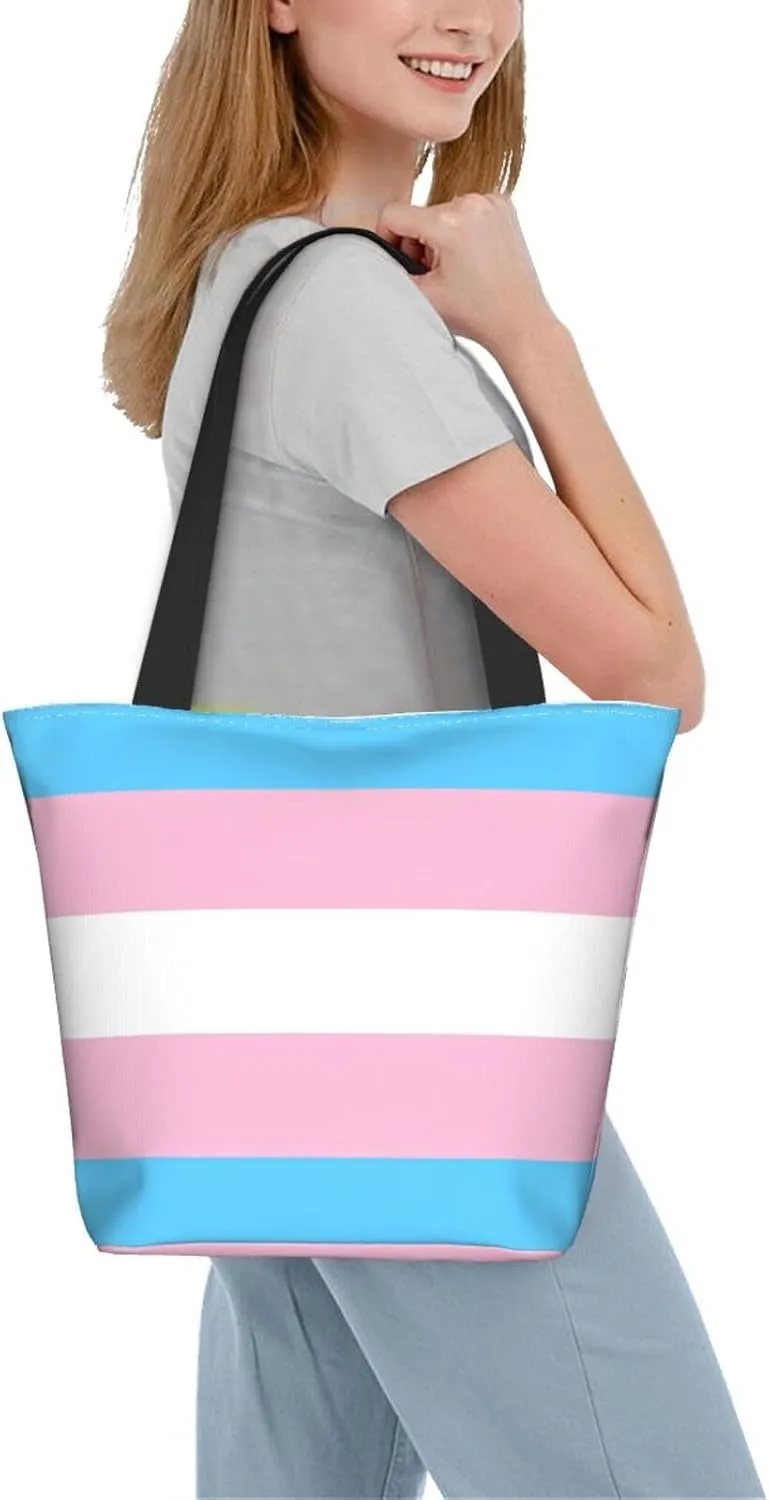 Agender flag Women's Tote Bag Lightweight Shopping Handbag Travel Shoulder Bag With Zipper