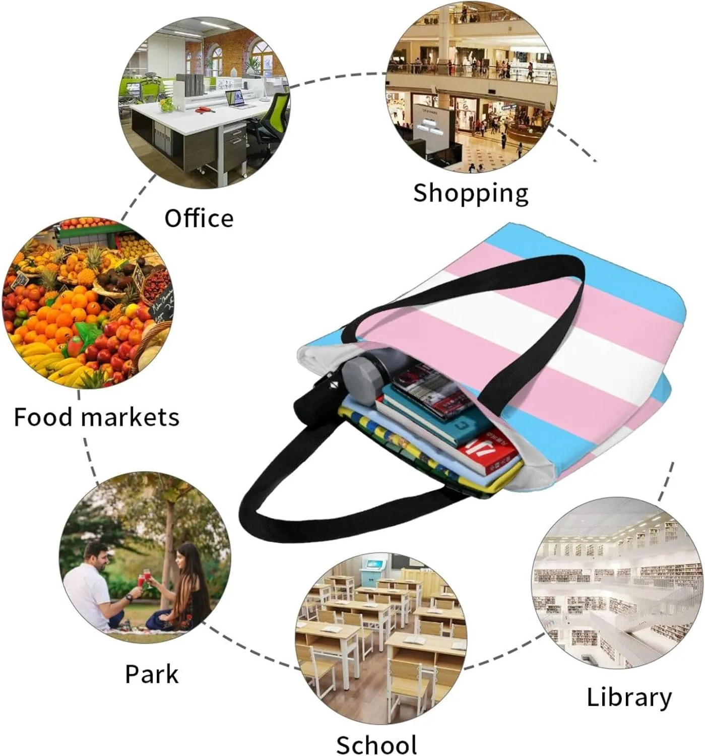 Agender flag Women's Tote Bag Lightweight Shopping Handbag Travel Shoulder Bag With Zipper
