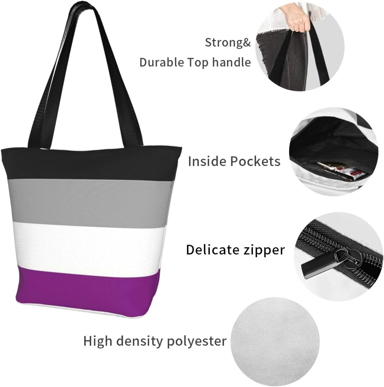 Agender flag Women's Tote Bag Lightweight Shopping Handbag Travel Shoulder Bag With Zipper