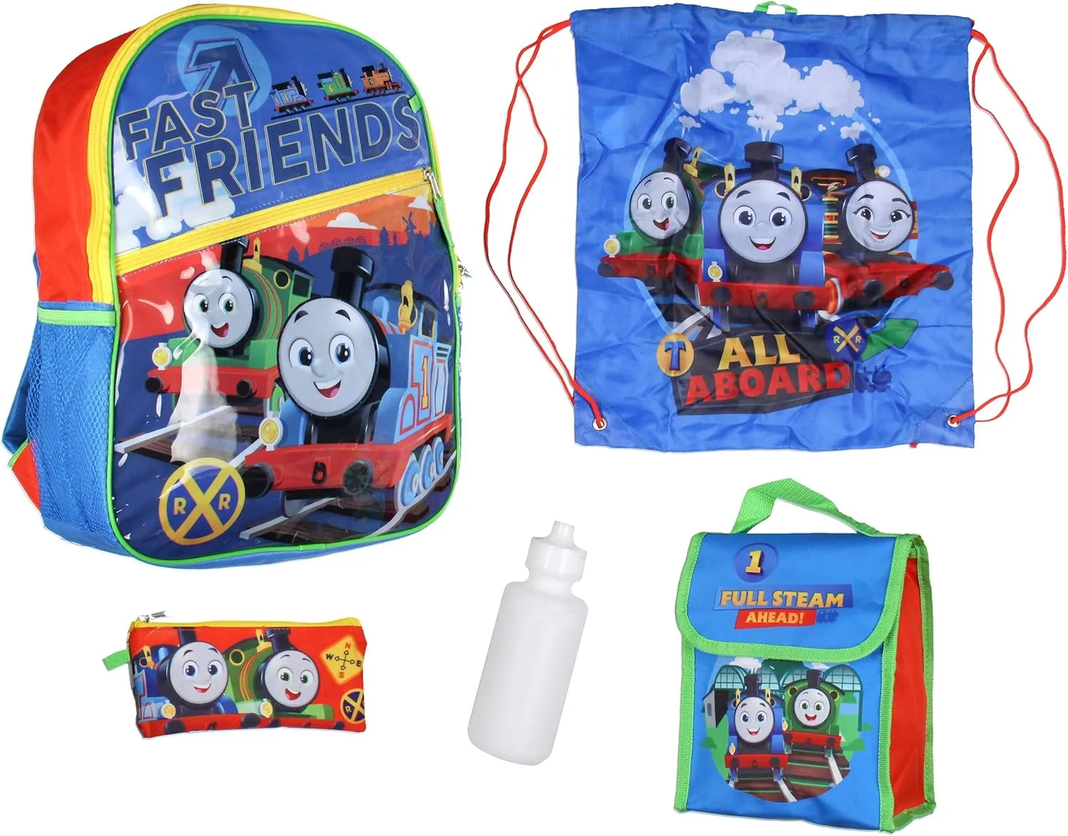 AI ACCESSORY INNOVATIONS Thomas and Friends Backpack Thomas Train Fast Friends Backpack Set Lunch Box Pencil Case Water Bottle 5 Piece For Kids