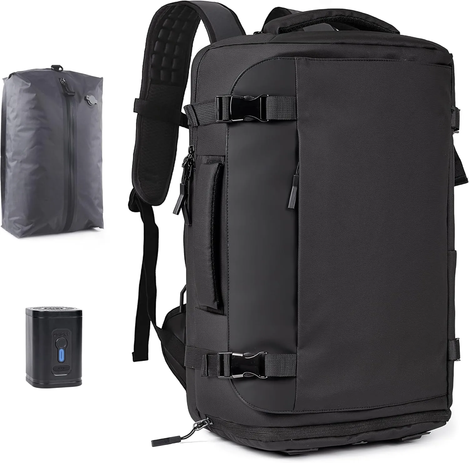 Air Vacuum Backpack for Travel with Air Pump, 55L Large Backpack with Detachable Vacuum Compression Bag Waterproof Carry On Large Travel Bag for Airline Laptop Backpack with Shoe Compartment