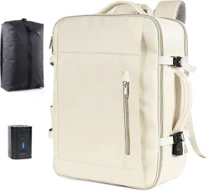 Air Vacuum Backpack for Travel with Air Pump, 60L Expandable Backpack with Detachable Vacuum Compression Bag Carry On Large Travel Bag for Airline Laptop Backpack with Shoe Compartment