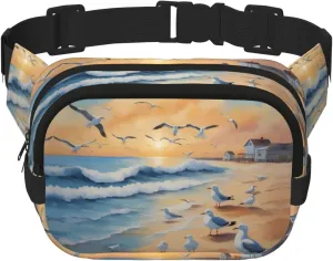 airborne seagulls Printed Fashion Crossbody Bag, Hiking Waist Bag, Square Double Layer Travel and Fitness Shoulder Bag