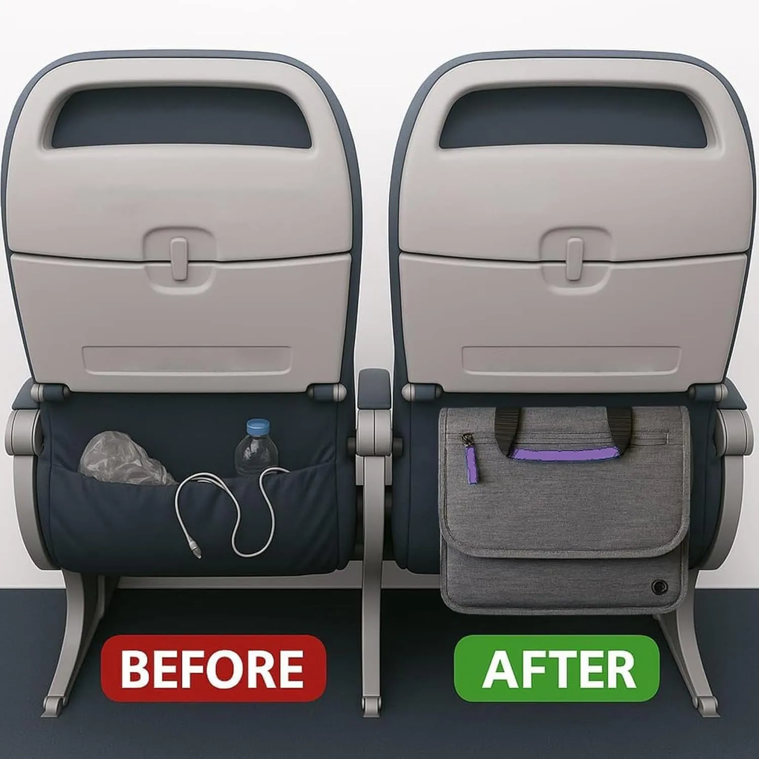 Airplane Pocket Organizer | Tray Table Cover | In Flight Seat Back Organizer Bag | Commuter Essential Travel Bag | Media Pouch For Flying | Travel Gift | Attaches To Luggage