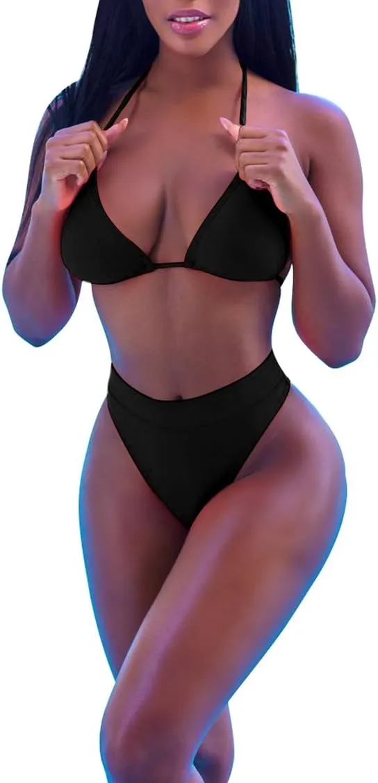 ALBIZIA Women's Triangle High Waist Bikini Set Swimsuit with Mesh Cover up High Cut Swimwear