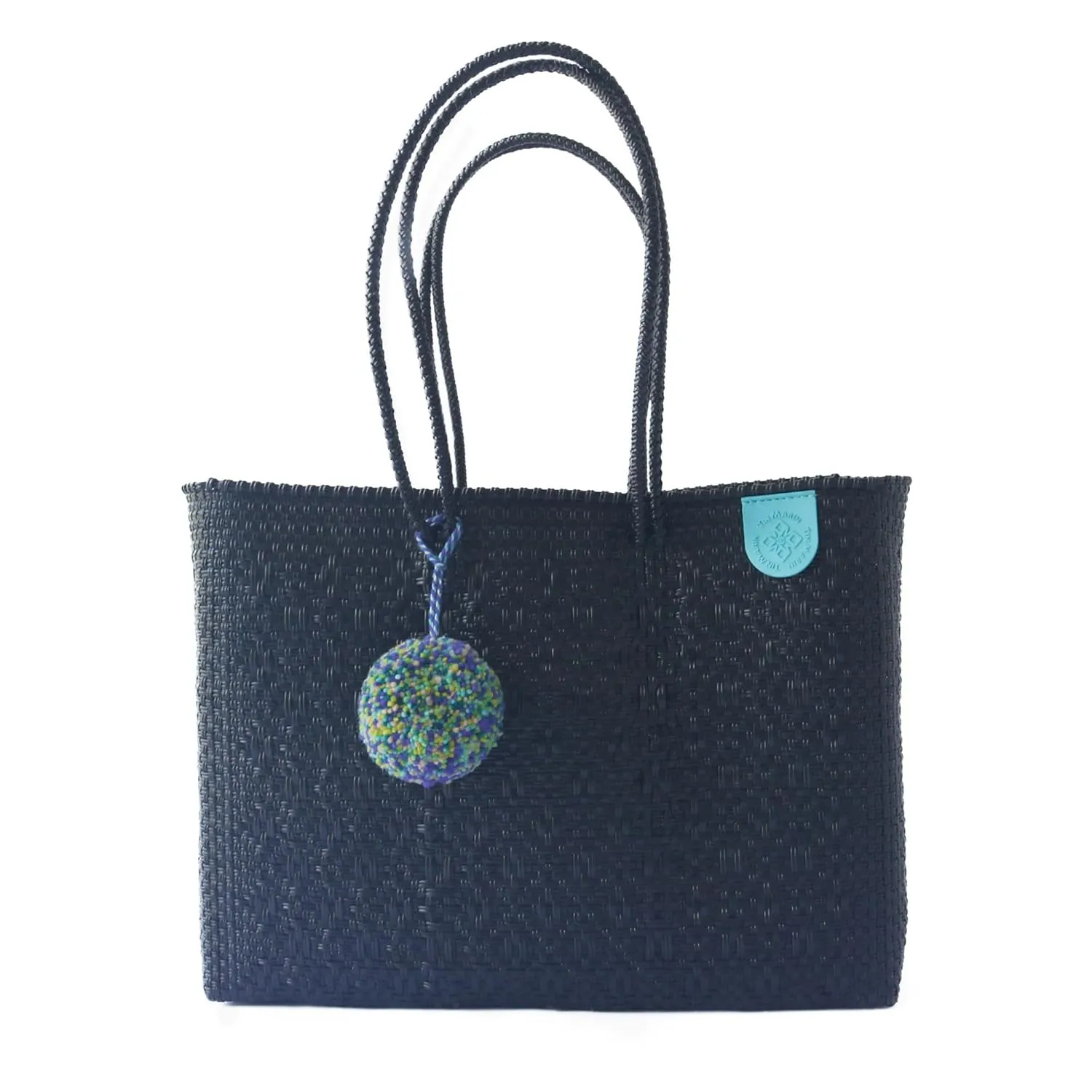 All Black Woven Super Tote, Handwoven Recycled Plastic Tote, Mexican Woven Bag, Beach Bag, Summer Bag, Black Beach Bag, Water-Resistant Tote