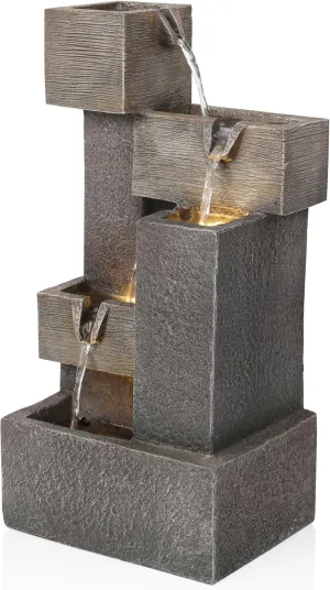 Alpine Corporation ZDQ110 19" Indoor/Outdoor Multi-Tier Water Fountain with LED Lights – Cascading Waterfall Feature for Gardens, Patios, Yards, and Home Décor, Gray