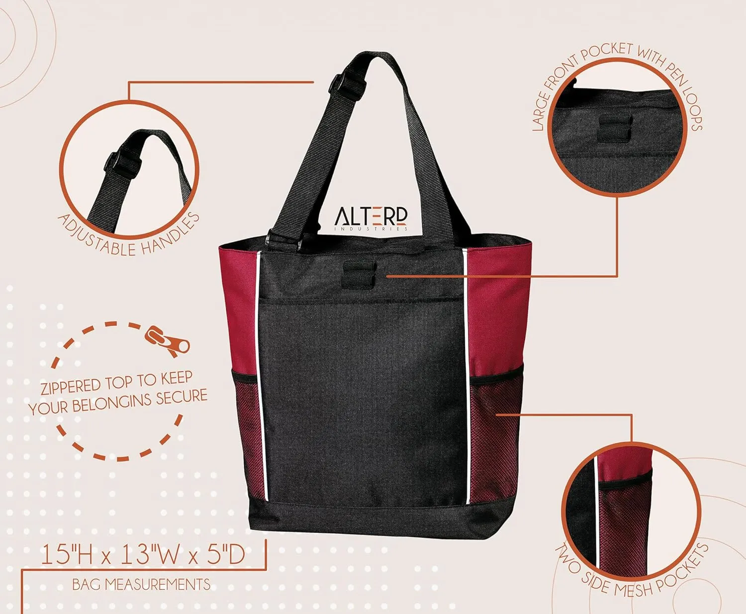 Alterd Industries Sports Mom Tote Bag - Baseball | Softball | Soccer | Baseball | Tote | Sports Mom | Mom Life | Softball Mom | Softball Mom Bag | Softball Bag| (Red, Baseball Mom)