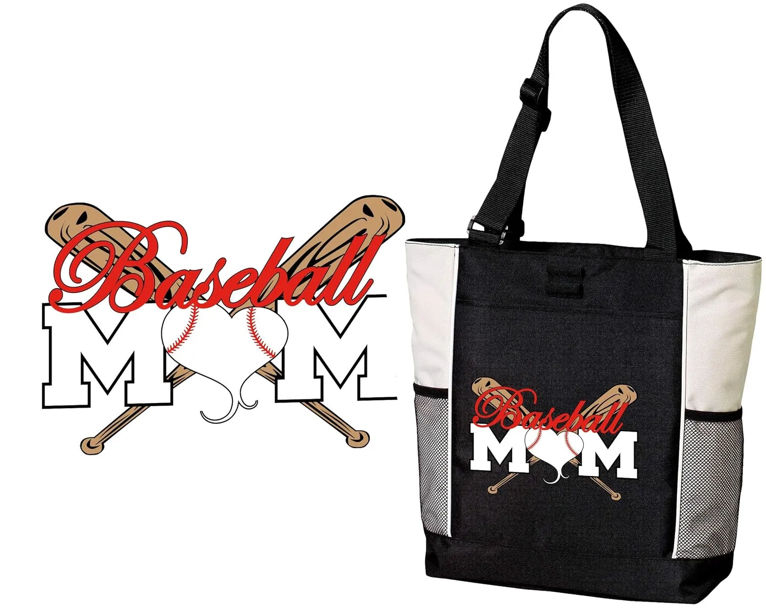 Alterd Industries Sports Mom Tote Bag - Baseball | Softball | Soccer | Baseball | Tote | Sports Mom | Mom Life | Softball Mom | Softball Mom Bag | Softball Bag| (Red, Baseball Mom)