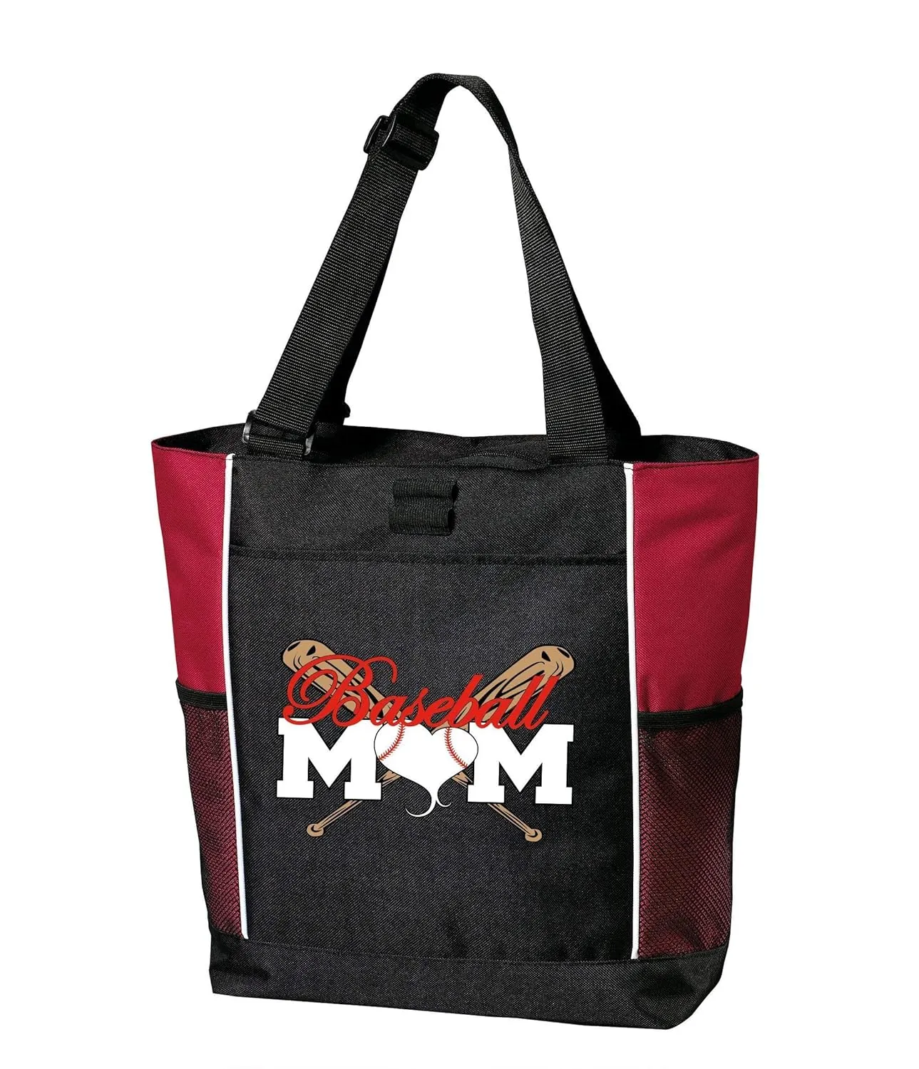 Alterd Industries Sports Mom Tote Bag - Baseball | Softball | Soccer | Baseball | Tote | Sports Mom | Mom Life | Softball Mom | Softball Mom Bag | Softball Bag| (Red, Baseball Mom)