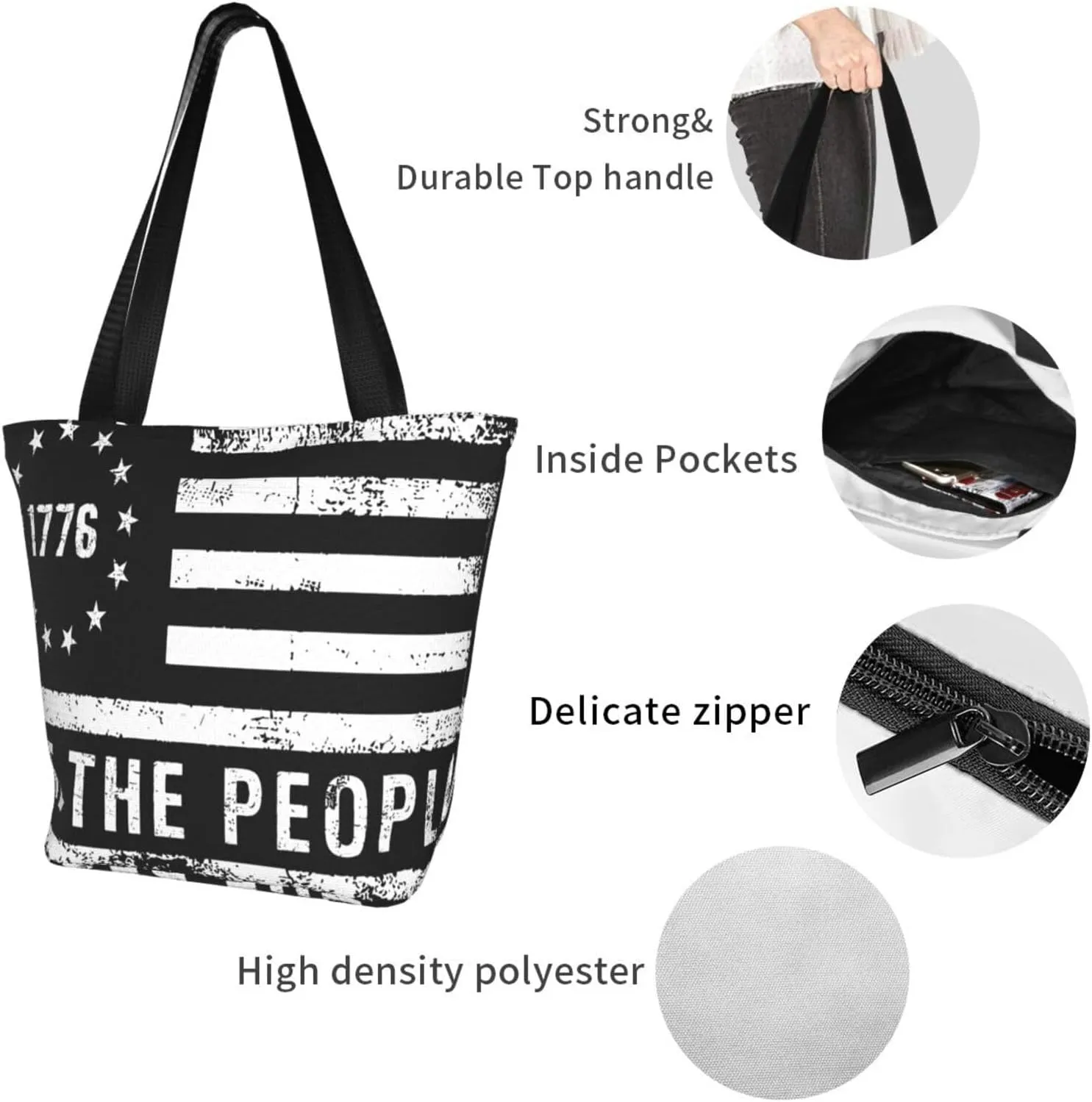 America Independence Day Women's Tote Bag Shoulder Bag Shopping Handbag Large Capacity Handbag With Zipper