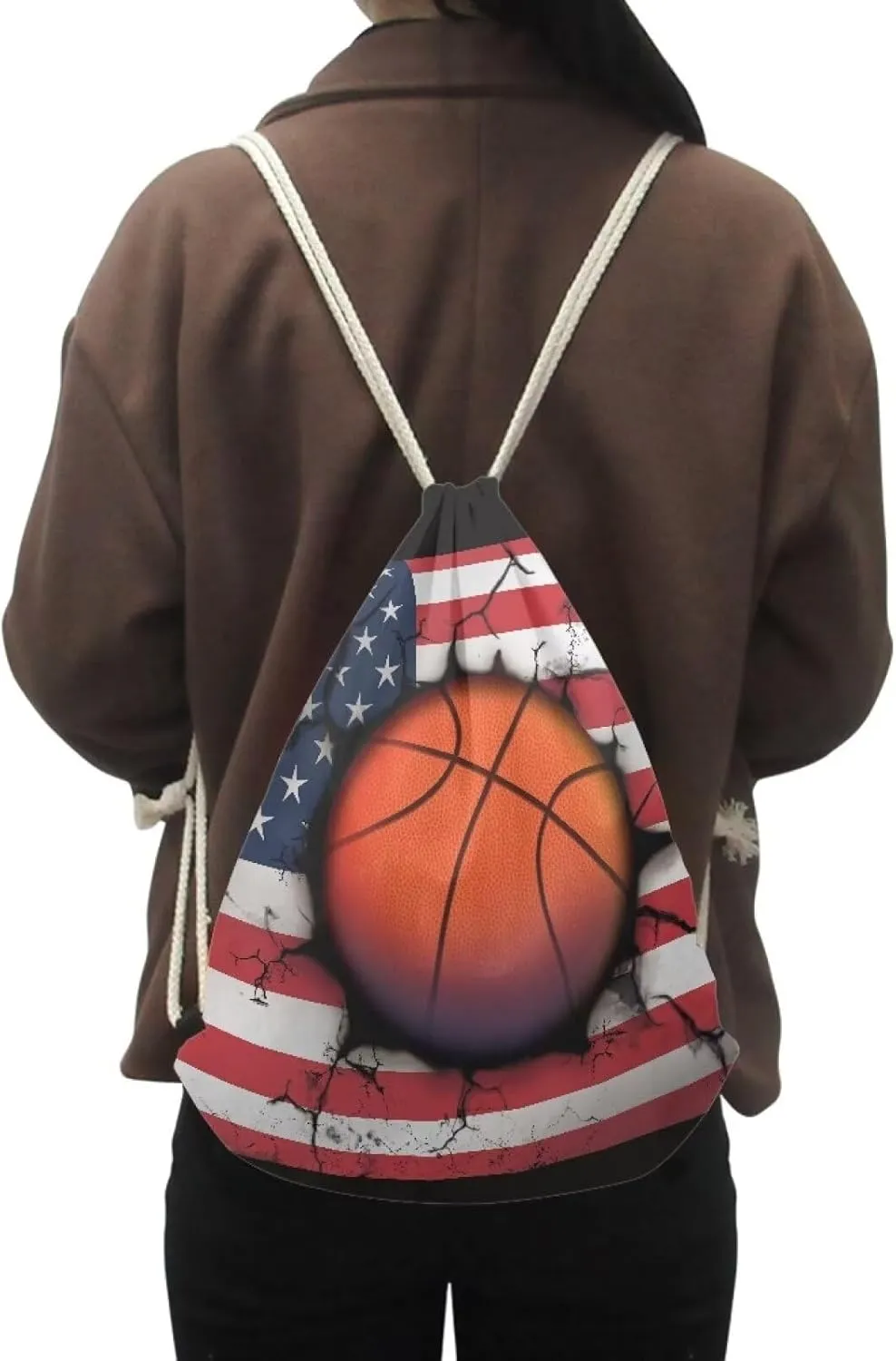 American Flag Basketball Bag for Men Boys Drawstring Backpack Gym Sackpack Outdoor Sports String Beach Bags
