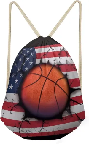 American Flag Basketball Bag for Men Boys Drawstring Backpack Gym Sackpack Outdoor Sports String Beach Bags