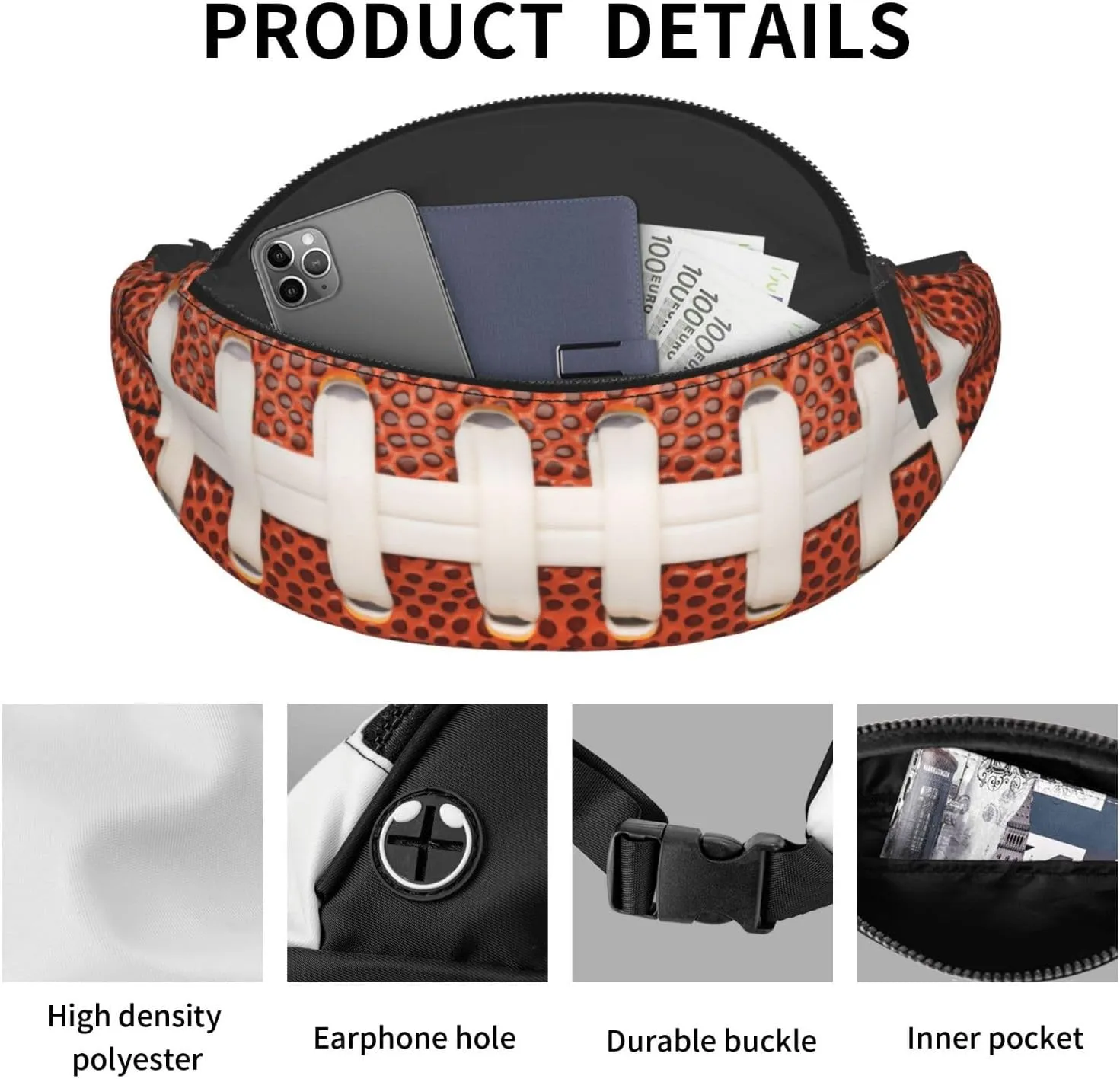 American Football Fanny Pack Waist Bag Adjustable Belt Bag For Men Women Fashion Sling Crossbody Hip Bum Bag Traveling Hiking Cycling Running
