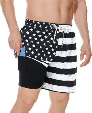 American Trends Men's Swim Trunks with Compression Liner Quick Dry Swimsuits Mens Bathing Suit Swimwear