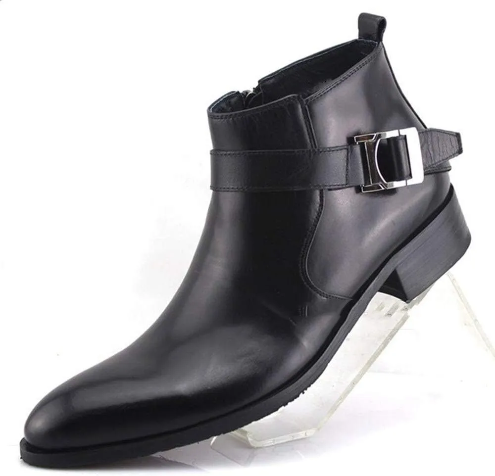 Ankle Boots For Men Mens Pointed Belt Zip Ankle Boots Party Holiday Office Club For Business Genuine Pure Leather The First Layer Of Cowhide