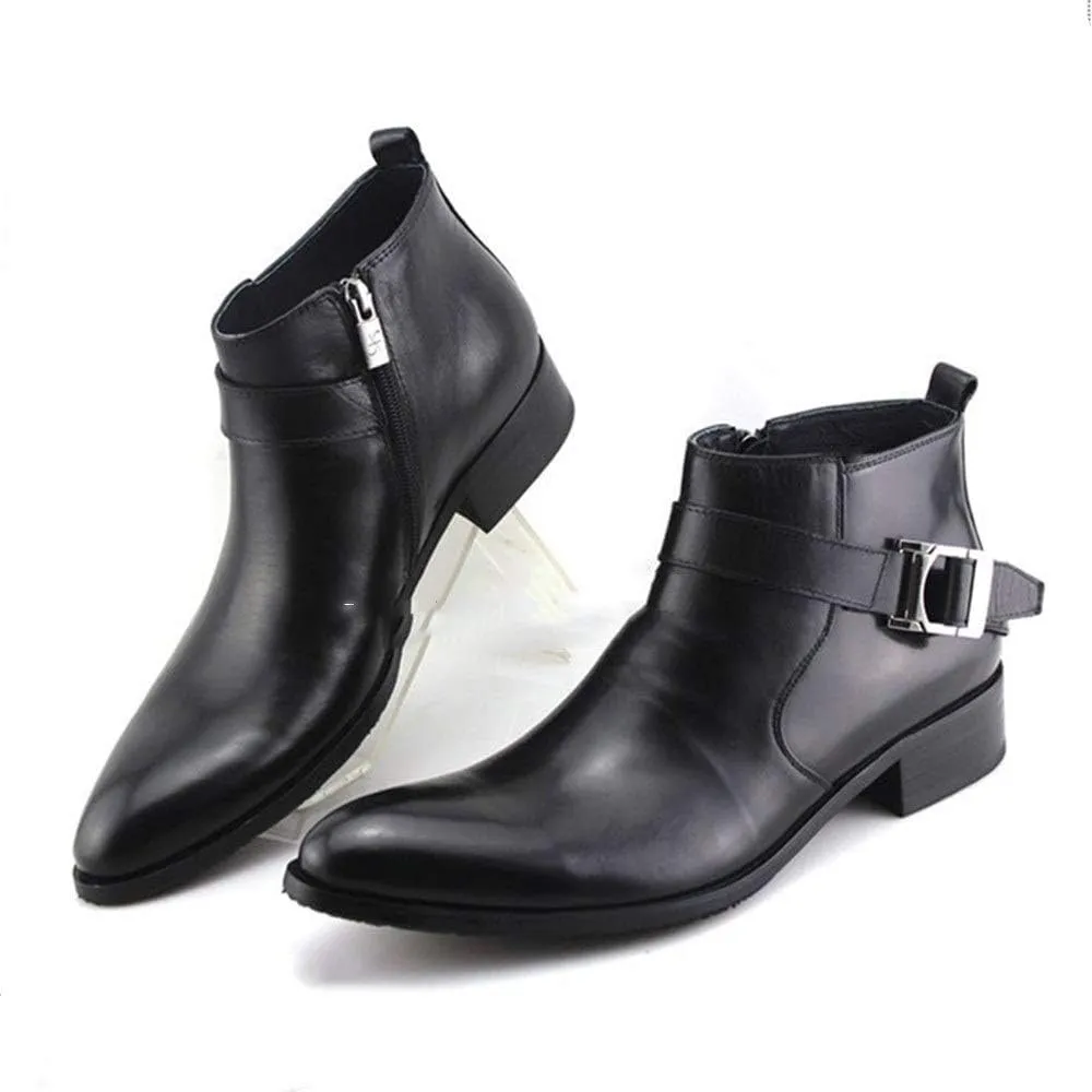 Ankle Boots For Men Mens Pointed Belt Zip Ankle Boots Party Holiday Office Club For Business Genuine Pure Leather The First Layer Of Cowhide