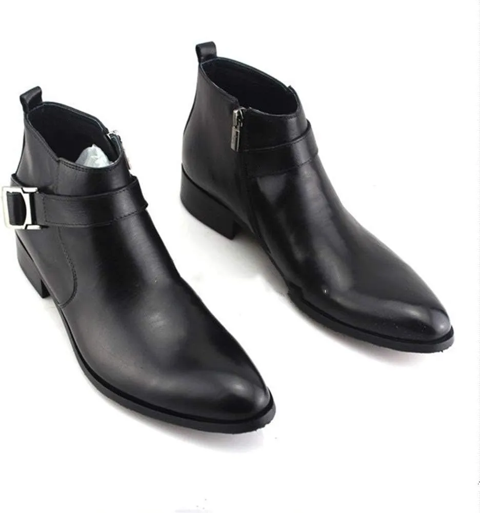 Ankle Boots For Men Mens Pointed Belt Zip Ankle Boots Party Holiday Office Club For Business Genuine Pure Leather The First Layer Of Cowhide