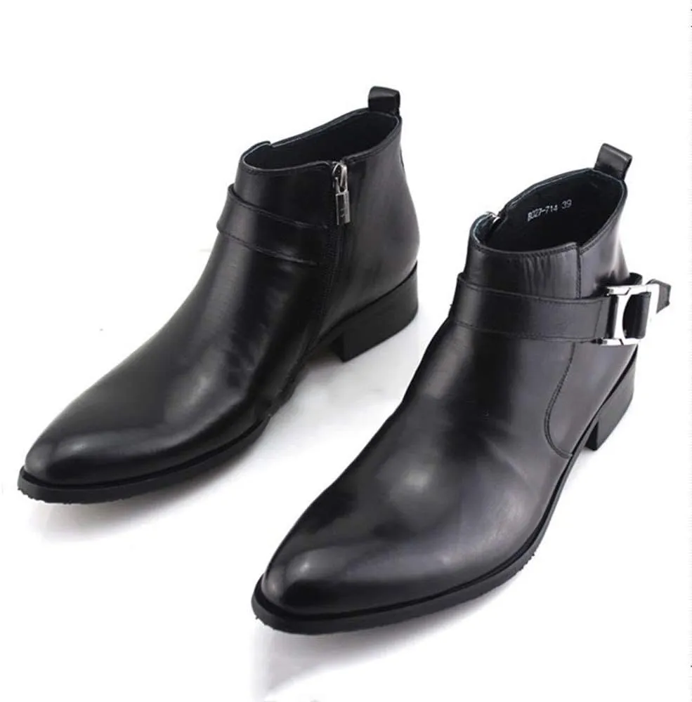 Ankle Boots For Men Mens Pointed Belt Zip Ankle Boots Party Holiday Office Club For Business Genuine Pure Leather The First Layer Of Cowhide