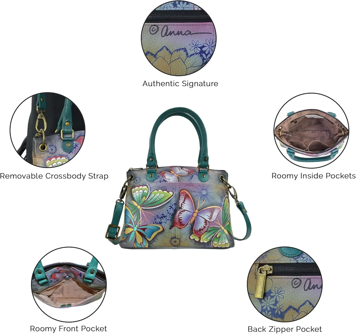 Anna by Anuschka Women's Original Genuine Leather Hand-Painted Small Satchel - Leather Handbag for Women