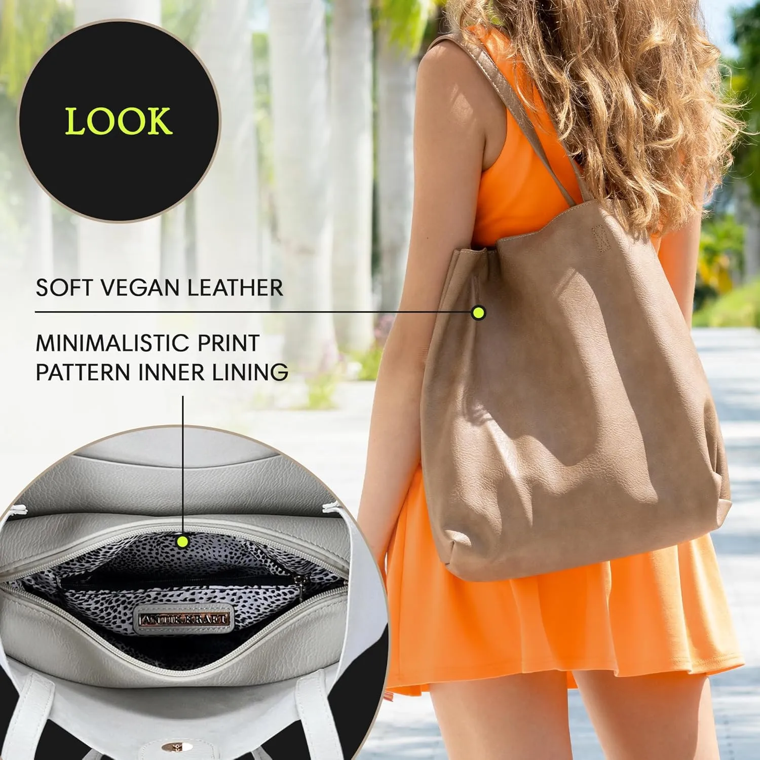 Antik Kraft Olivia Tote | Vegan Leather Tote Bag for Women, Top-Handle Shoulder Bag | 14.5L x 4.5W x 14.5H
