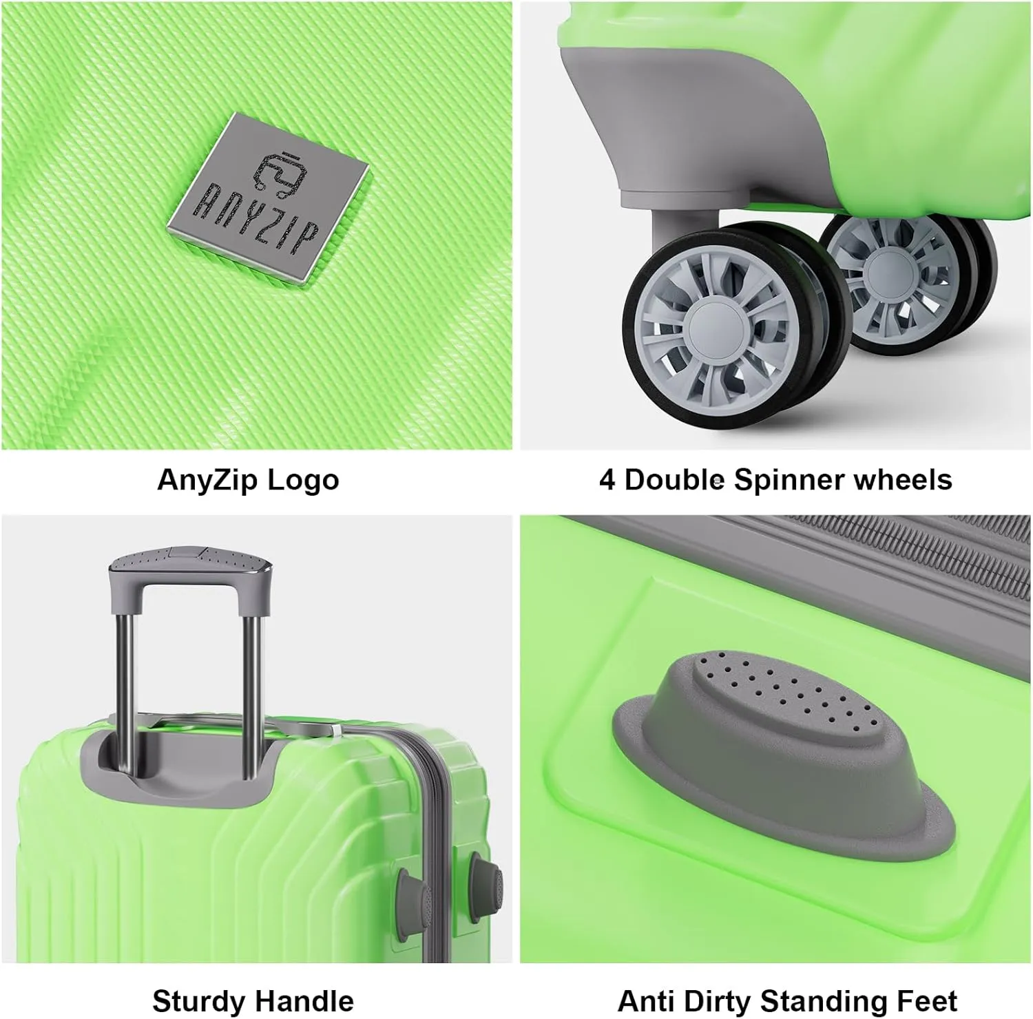 AnyZip Luggage Expandable PC ABS Durable Hardside Suitcase with Spinner Wheels TSA Lock Checked-Medium 24 Inch LightGreen