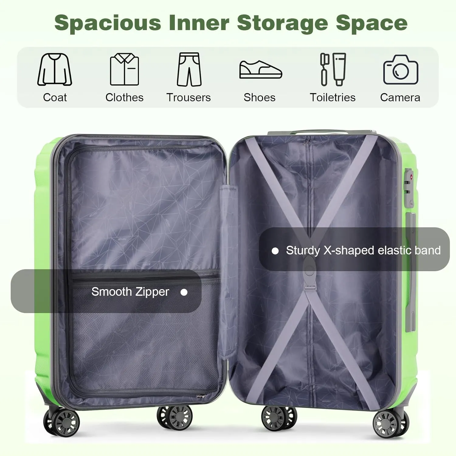 AnyZip Luggage Expandable PC ABS Durable Hardside Suitcase with Spinner Wheels TSA Lock Checked-Medium 24 Inch LightGreen