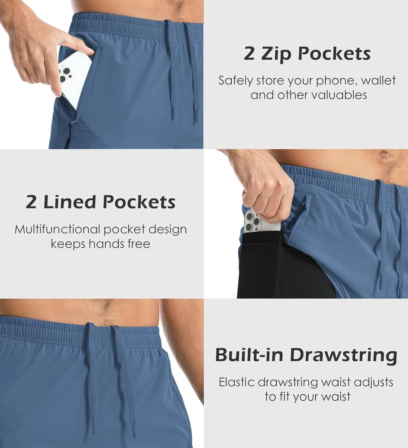 Aolesy Men's Gym Shorts Linerless & Liner - 5" Quick Dry Workout Running Shorts with Zip Pockets Sports Athletic Shorts