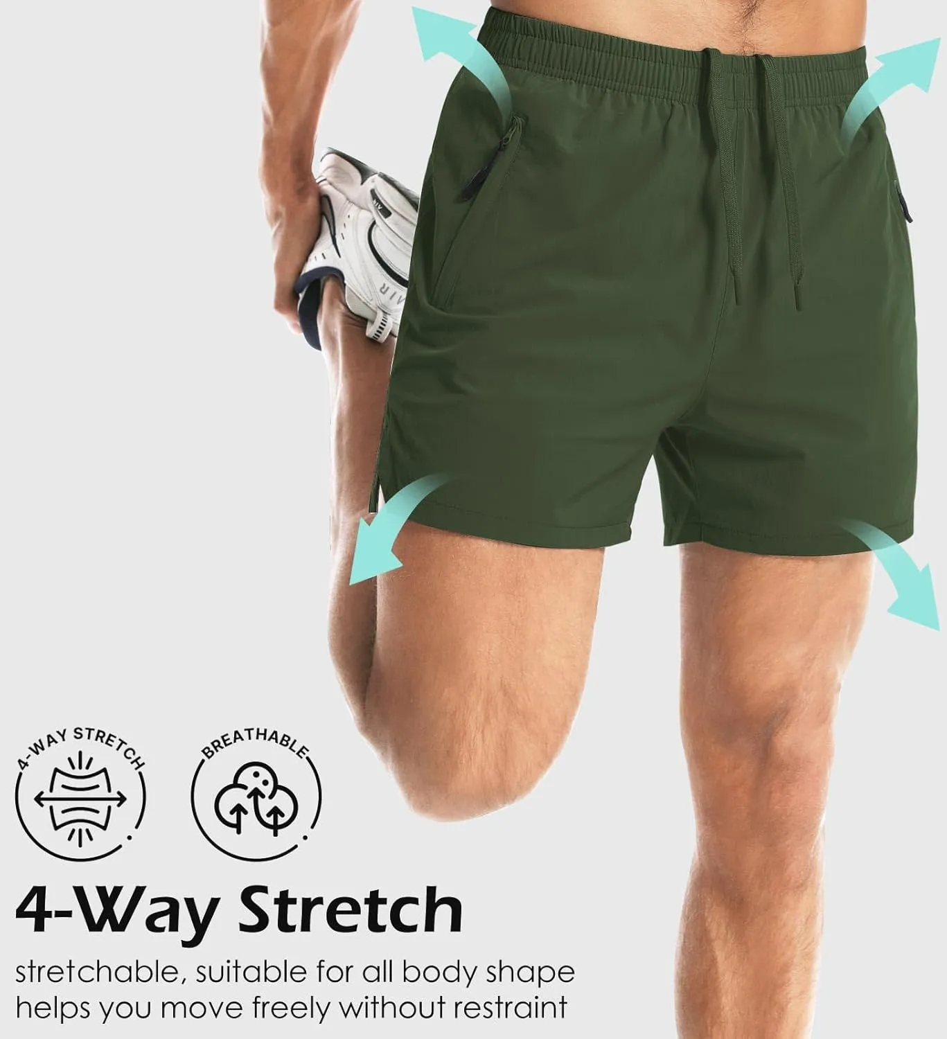 Aolesy Men's Gym Shorts Linerless & Liner - 5" Quick Dry Workout Running Shorts with Zip Pockets Sports Athletic Shorts