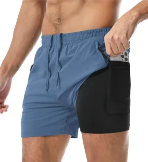 Aolesy Men's Gym Shorts Linerless & Liner - 5" Quick Dry Workout Running Shorts with Zip Pockets Sports Athletic Shorts