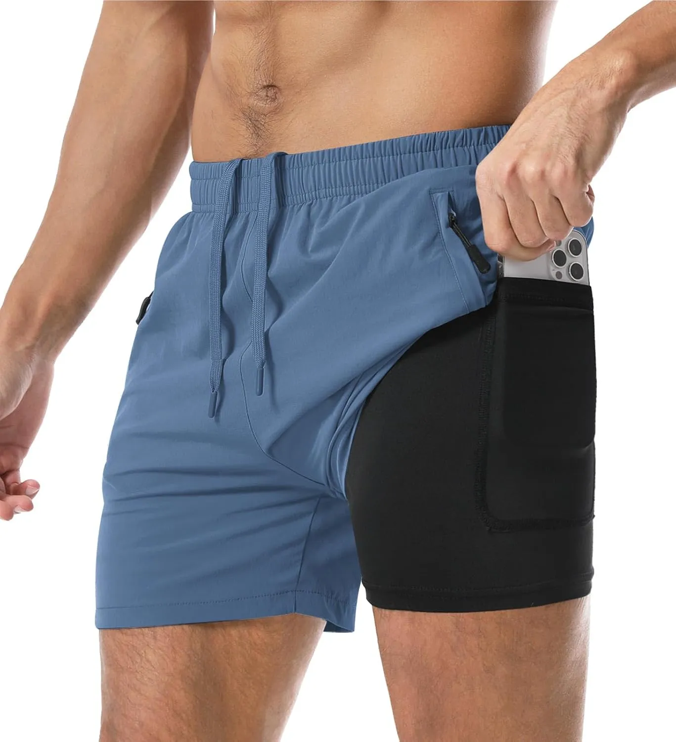 Aolesy Men's Gym Shorts Linerless & Liner - 5" Quick Dry Workout Running Shorts with Zip Pockets Sports Athletic Shorts