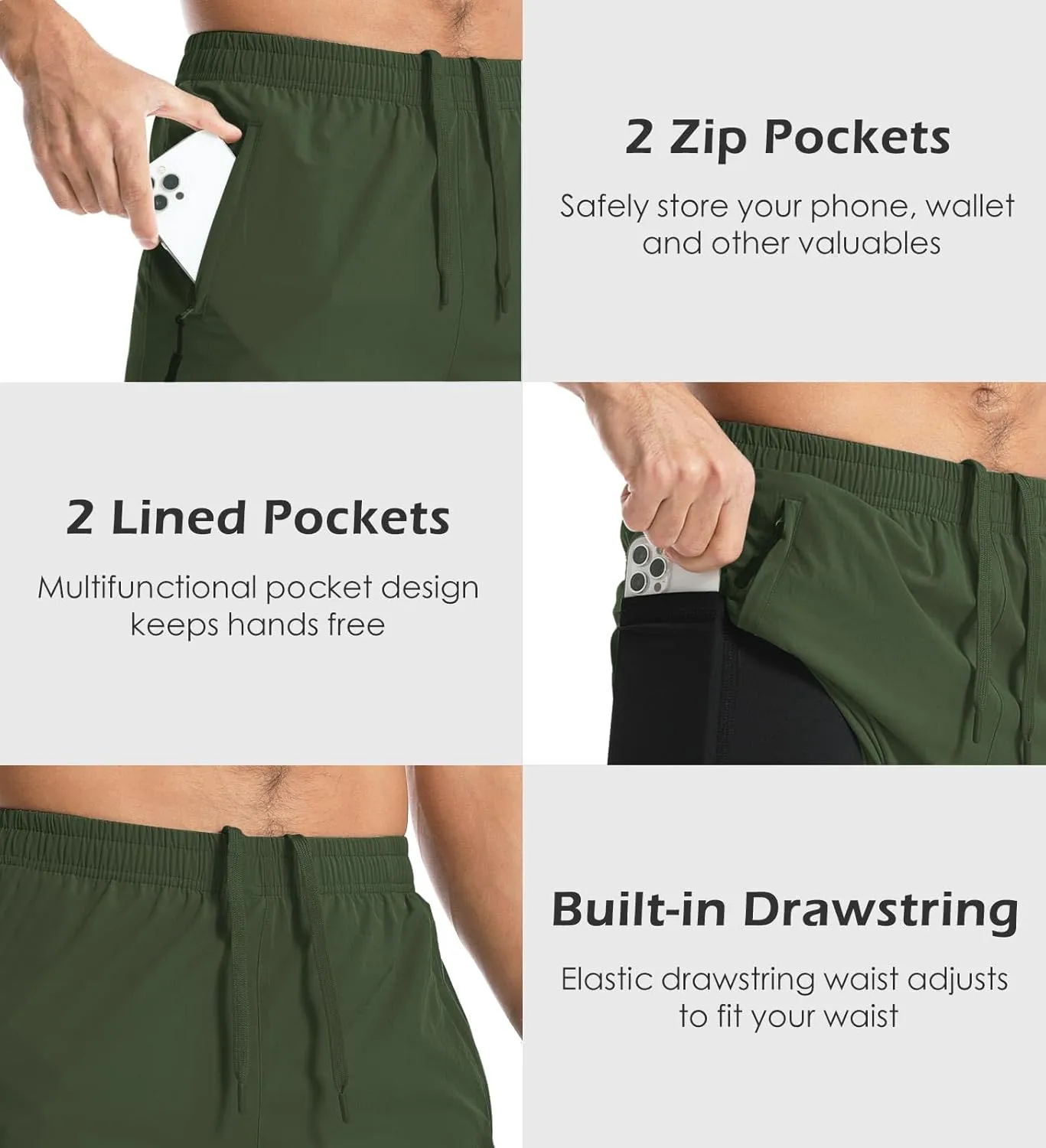 Aolesy Men's Gym Shorts Linerless & Liner - 5" Quick Dry Workout Running Shorts with Zip Pockets Sports Athletic Shorts