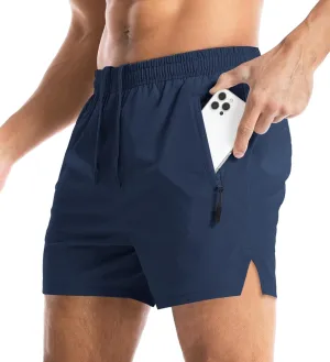Aolesy Men's Gym Shorts Linerless & Liner - 5" Quick Dry Workout Running Shorts with Zip Pockets Sports Athletic Shorts