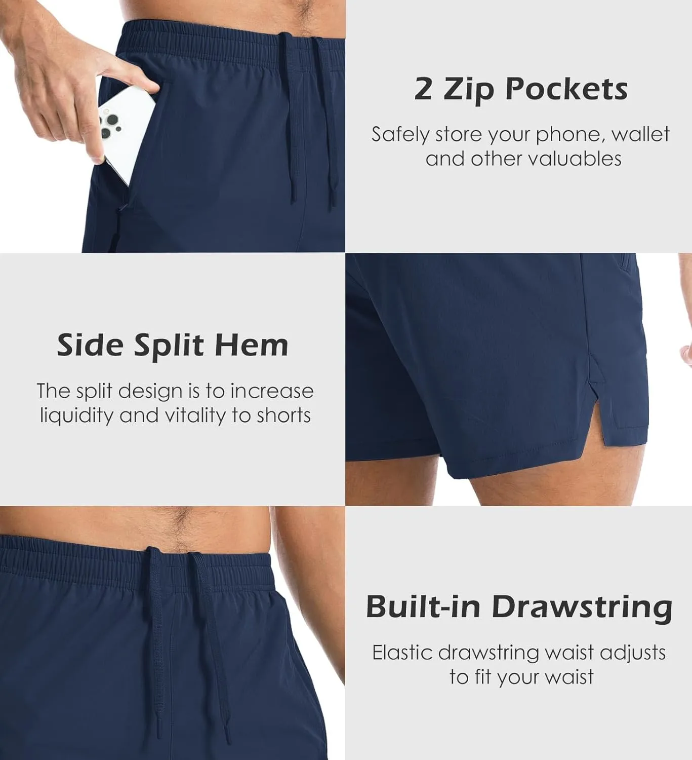 Aolesy Men's Gym Shorts Linerless & Liner - 5" Quick Dry Workout Running Shorts with Zip Pockets Sports Athletic Shorts